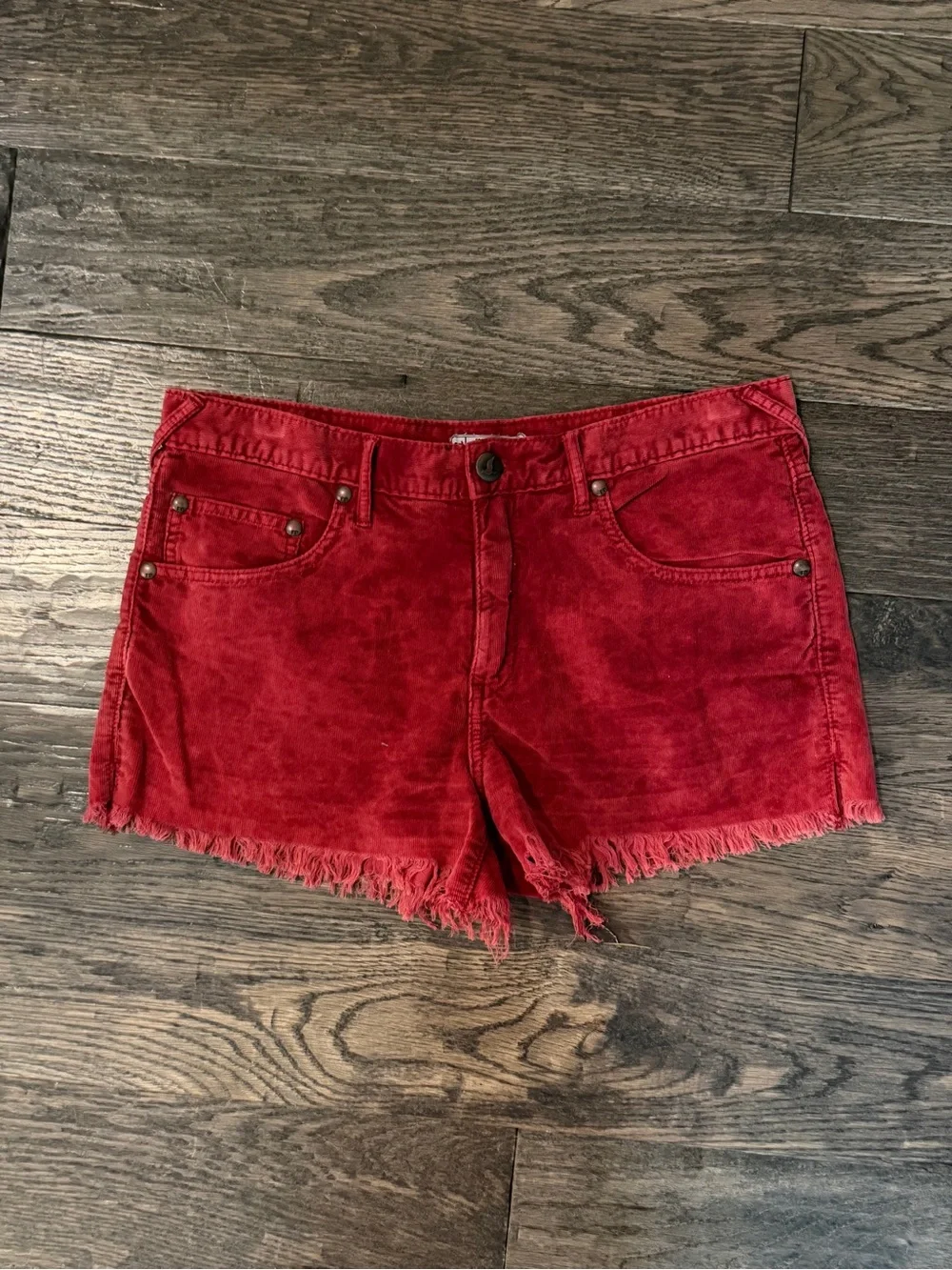 Free People Red Frayed Hem Shorts